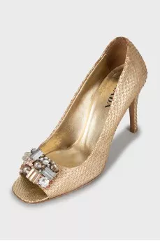 Gold-tone snakeskin shoes