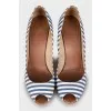 Striped high wedge sandals