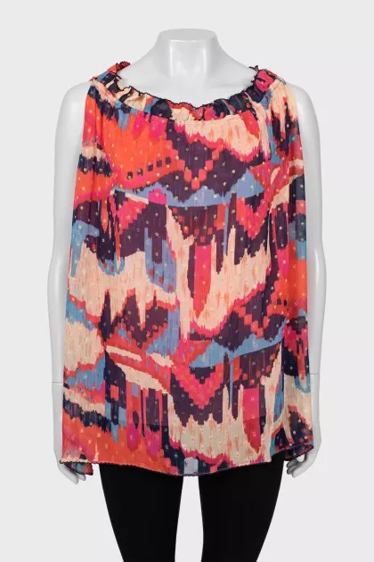 Printed blouse with tie and tag