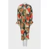 Printed jumpsuit with buttons and tag