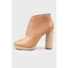 Beige smooth leather ankle boots