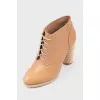 Beige smooth leather ankle boots