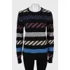 Wool sweater with combined print