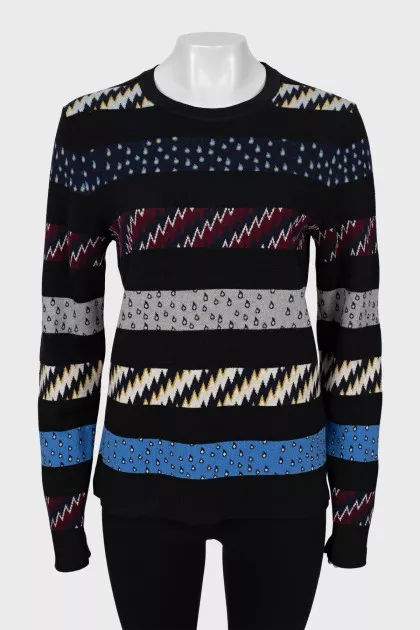 Wool sweater with combined print