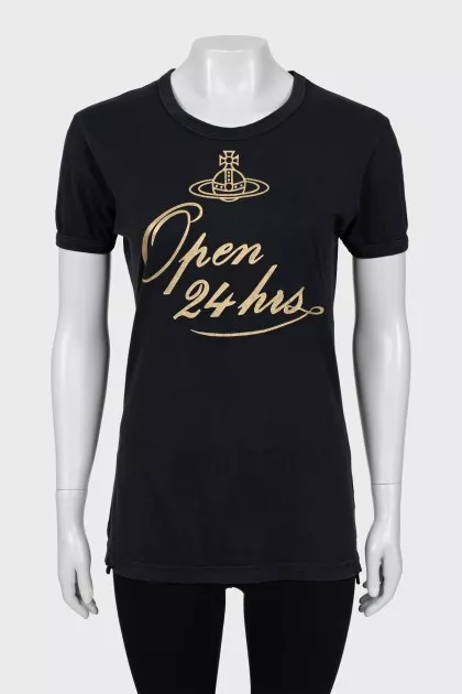 Fitted T-shirt with gold print