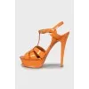 Patent leather platform sandals with stiletto heels