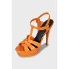 Patent leather platform sandals with stiletto heels