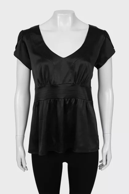 Black Silk Blouse with Short Sleeves