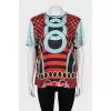 Short sleeve printed silk blouse