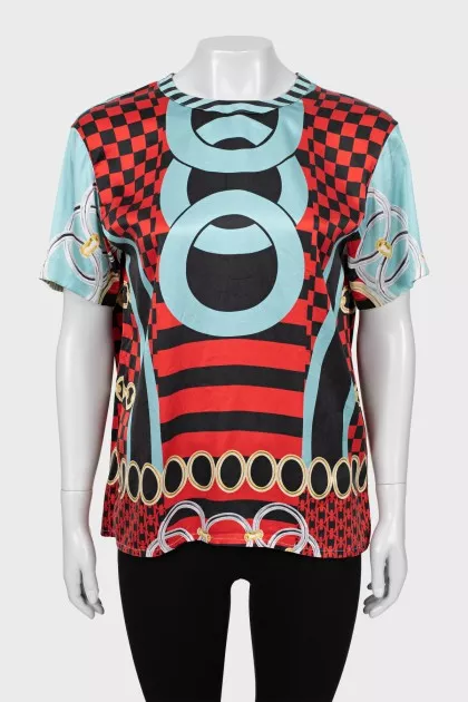 Short sleeve printed silk blouse