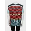 Short sleeve printed silk blouse