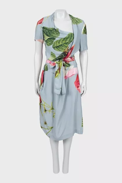 Floral Print Midi Dress with Belt