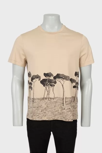 Men's beige t-shirt with print