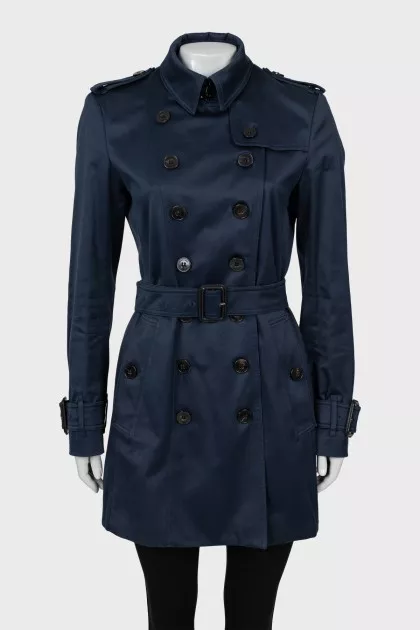 Blue double-breasted trench coat