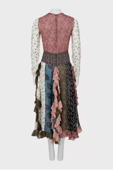 Silk dress with combined print