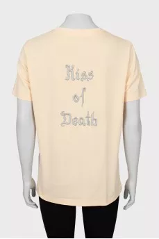 Beige T-shirt with print and embroidery