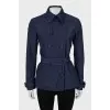 Cropped blue double-breasted trench coat
