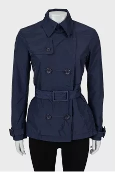 Cropped blue double-breasted trench coat