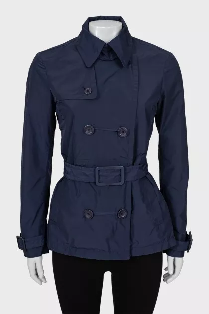 Cropped blue double-breasted trench coat