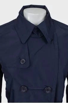 Cropped blue double-breasted trench coat