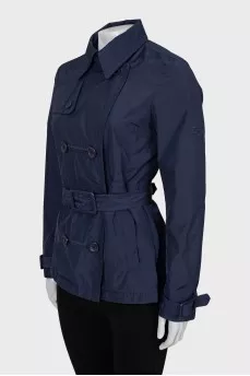 Cropped blue double-breasted trench coat