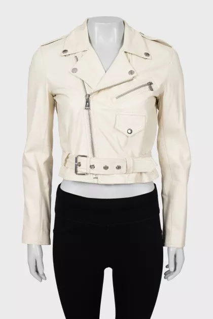 Leather cropped jacket with belt