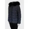 Down jacket with print decorated with fur