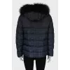 Down jacket with print decorated with fur