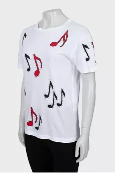 T-shirt with print decorated with rhinestones
