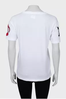 T-shirt with print decorated with rhinestones