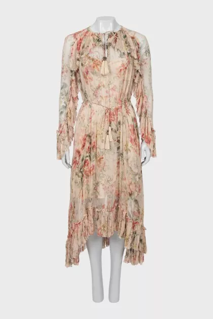 Silk Maxi Dress with Ruffles