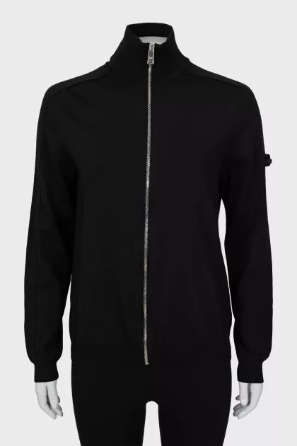 Cardigan with zip and raised seams