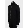 Cardigan with zip and raised seams