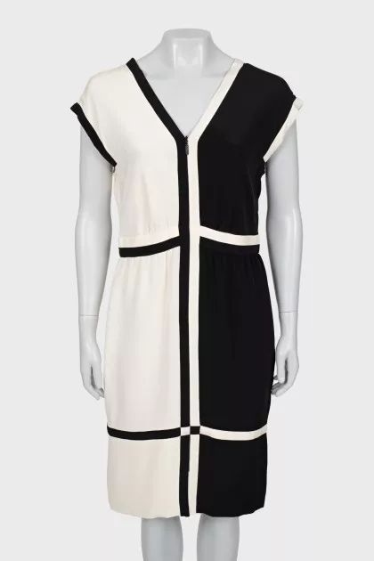 Black and white V-neck dress