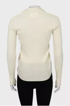 Beige ribbed cardigan with zipper