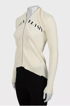 Beige ribbed cardigan with zipper