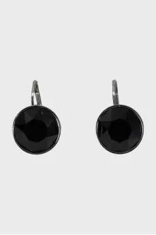 Серебристые серьги с черным кристаллом