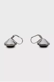 Серебристые серьги с черным кристаллом