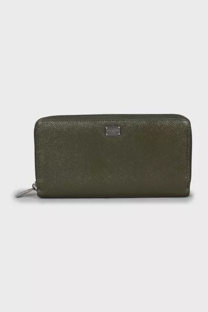 Green wallet with embossed leather