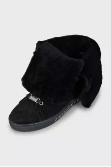 Insulated suede lace-up boots