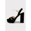 Velour high heel sandals