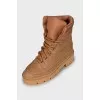 Brown boots with textile uppers