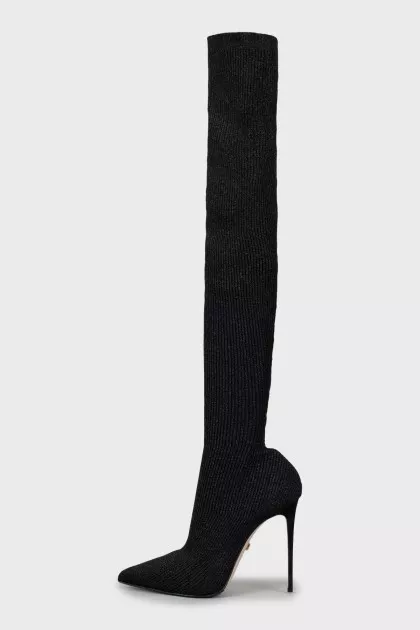 Ribbed textile over-the-knee boots