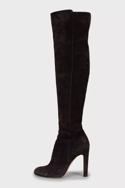 Brown block heel boots