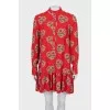 Silk A-line dress with long sleeves