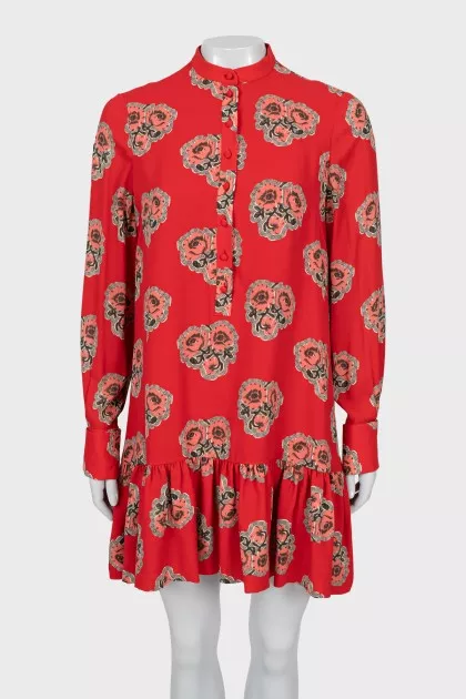 Silk A-line dress with long sleeves