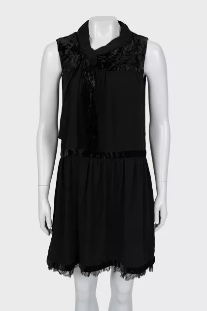 A-line dress with velour inserts