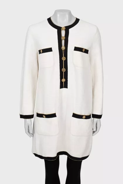 White dress with gold buttons