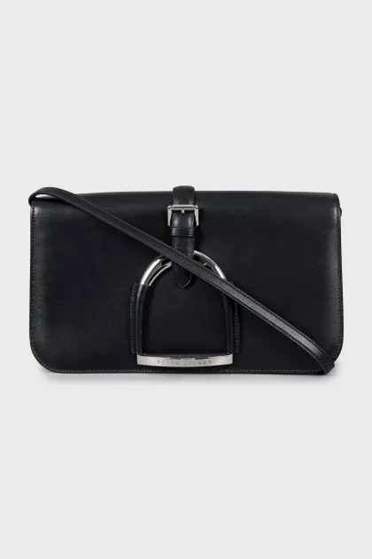 Leather shoulder bag with tag