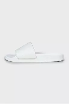 White flip flops with brand logo